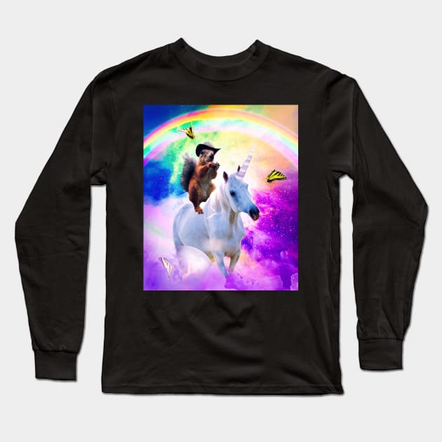 Cowboy Squirrel Riding Unicorn Long Sleeve T-Shirt by Random Galaxy